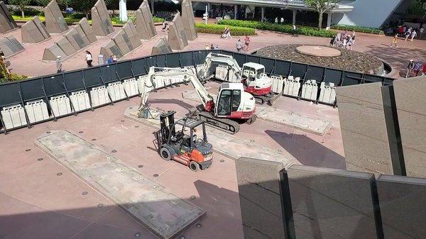 Monolith removal from Epcot entrance has begun.  They will be relocated outside the park entrance