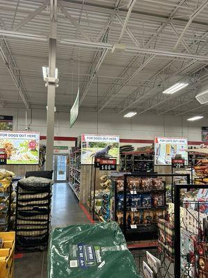 Dog, cat food and pet supplies section