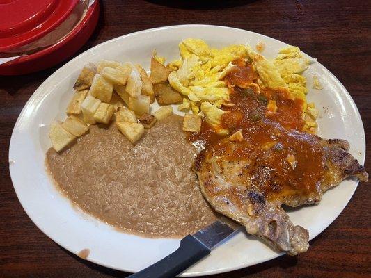 Pork chop breakfast plate