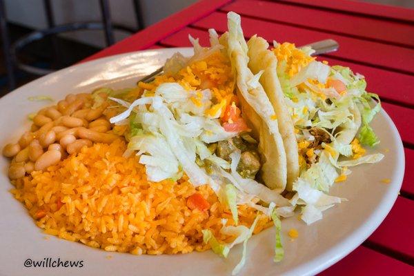 Puffy Taco Plate with Pork and Salsa Verde and Cochinita Pibil