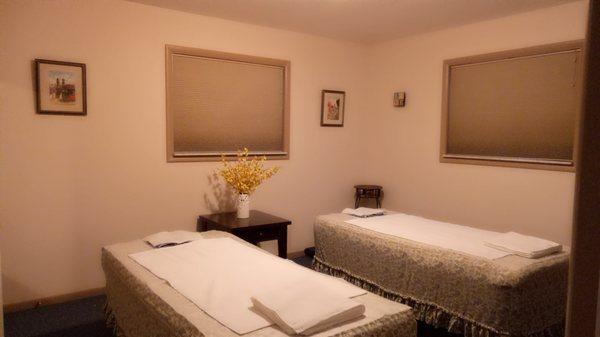 This is one of our beautiful massage rooms that can be used for couple's massage.