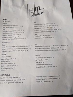 Drink menu