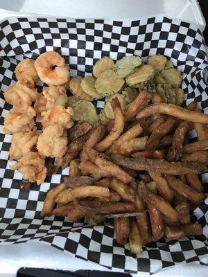 Half shrimp platter with Bayou Boys shrimp and a side of pickles. Asked for no slaw or hush puppies