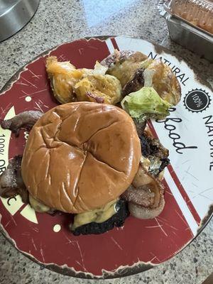 Gourmet Wagyu Burger and Cheesy Potato and he also got a side of Wesley's famous Mac & Cheese .