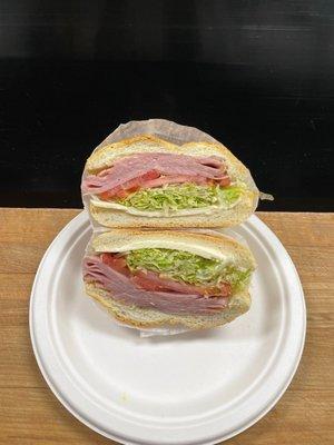 Turkey ham with lettuce tomato mayo sandwich