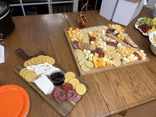 Extra large charcuterie board with a side cheese cream savory spread board