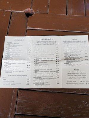 Menu as of April 2021