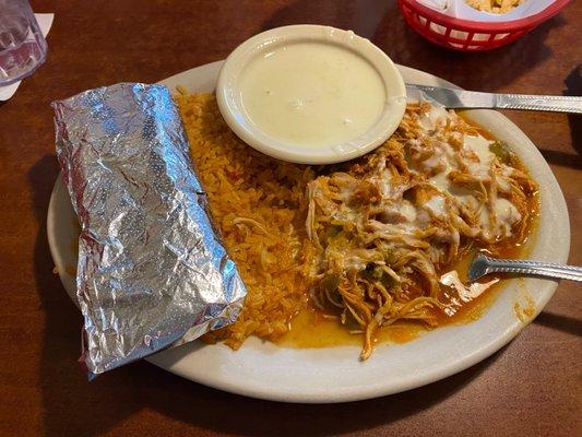 Shredded Chicken con Queso and Rice.  Tacos Tamales Grilled chicken