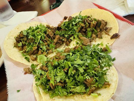 Steak tacos on corn tortillas