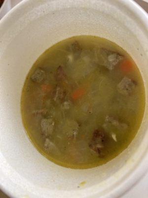 Pea and sausage soup. Quite tasty and not too salty or light