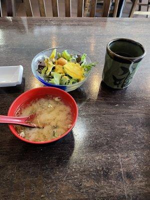 House salad with ginger dressing and miso soup