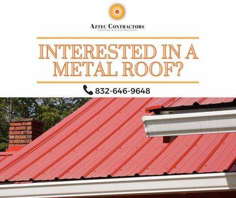 Aztec Contractors Houston specializes in metal roofing, as well as other types of roofing systems.