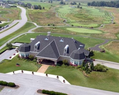 The clubhouse offering great views of the golf course.