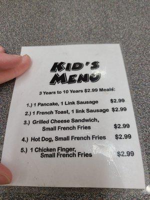 Kids Menu as of Nov. 8, 2022