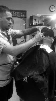 Student barber shaving