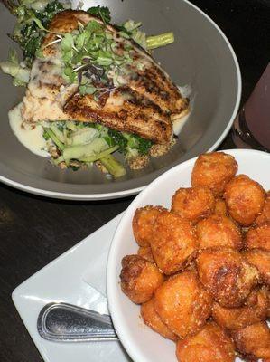 BLACKENED SALMON with SWEET POTATO TOTS