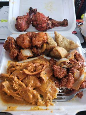 Tandoori chicken, samosas, butter chicken, chicken 555 and Gobi Manchurian.