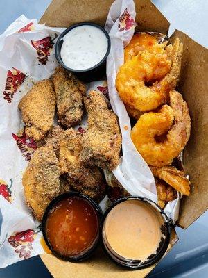 Garlic Parmesan Chicken & Thai Chili Shrimp