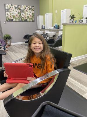 Before my daughter's hair was cut. This is her second haircut ever!