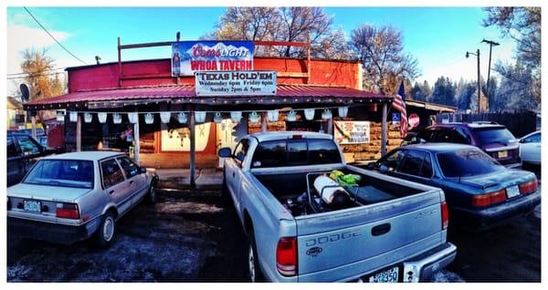 Right off the main drag in Keno! Cool old hole in the wall dive bar look but surprisingly roomy & nice inside!