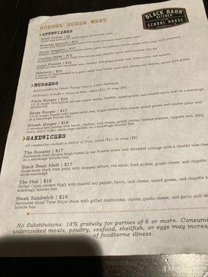 Menu for 12/24- Great prices and selection