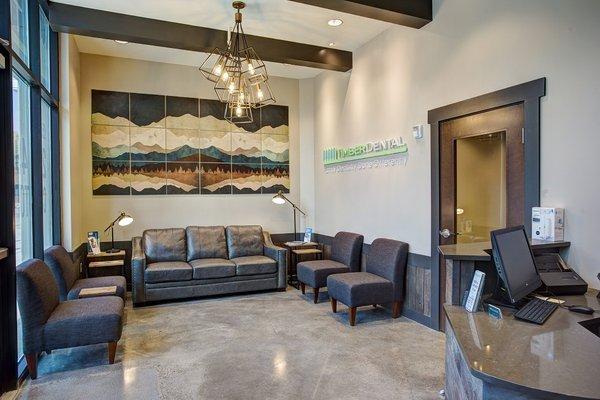 Reception center and waiting area at the office of Portland dentist Timber Dental East Burnside