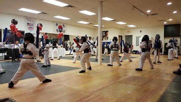 Demonstrating sparring technique at a belt testing!