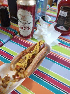 Gator dog and beer