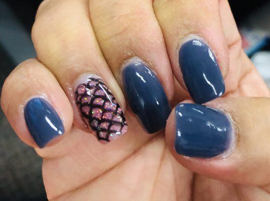 Blue with pink mermaid nails