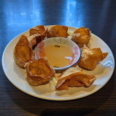 Vegan Fried Wontons with a unique dipping sauce.