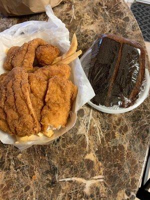 Catfish Dinner & Chocolate Cake