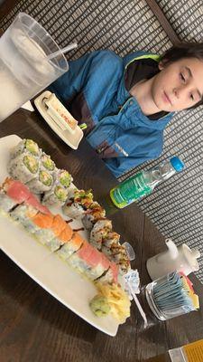 California roll, honeymoon roll and the secret dragon roll...