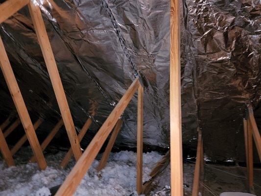 Radiant Barrier blocks 97% of radiant heat installed on rafters inside entire roof