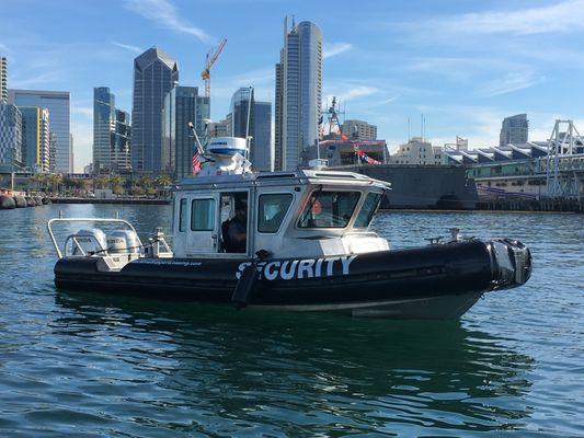 Six Maritime waterborne security patrol boat on watch in support of LCS12, USS Omaha.