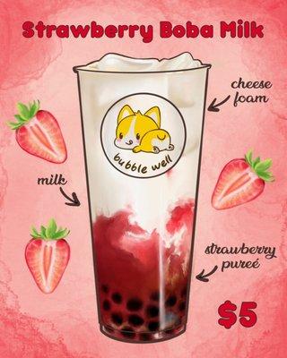 Strawberry boba milk