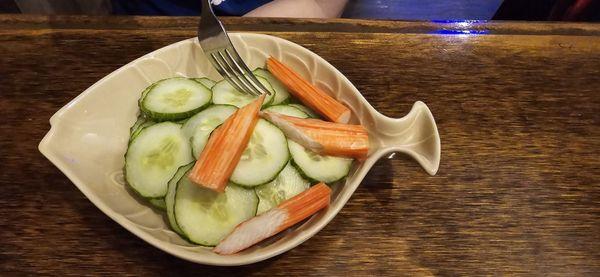 Cucumber salad, something with the brine makes it very flavouring