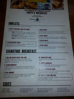 Pappys Breakfast Menu