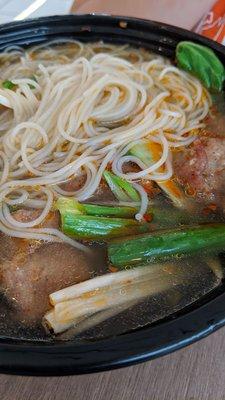 Spicy beef and noodles soup.