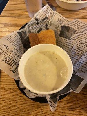 Clam chowder with corn bread!