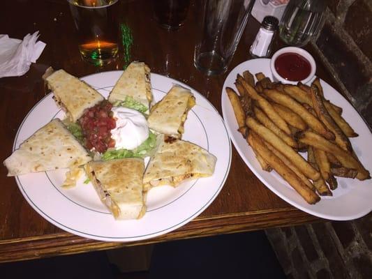 Chicken cheese quesadillas & French fries