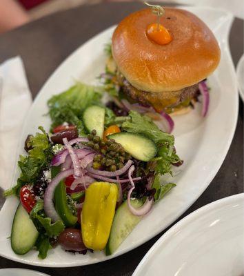 Cheese burger with side salad