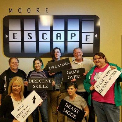 Crys, Christy, Garrett, Dad, Nicole, and I at the Moore Escape. We almost made it out!