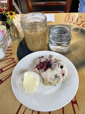 Warmed blueberry scone with butter! So good!  Vietnamese Coffee - delicious!!