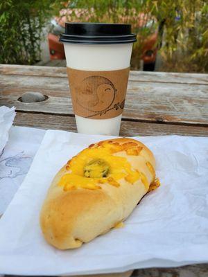 Honey Cardamom latte and jalapeño Texas hotlink kolache