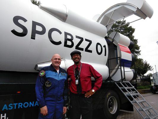 An Allstar Ambassador poses with ESA Astronaut Andre Kupier