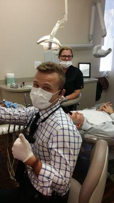 Dr. King working on Dr. Penrod's smile!