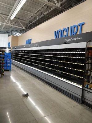 Empty frozen food shelves