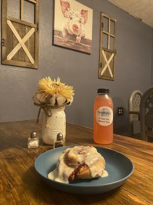 Raspberry Cheesecake Cinnamon Roll , Prickly Pear Hibiscus