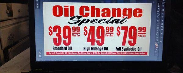 Speedy Lube oil change prices.