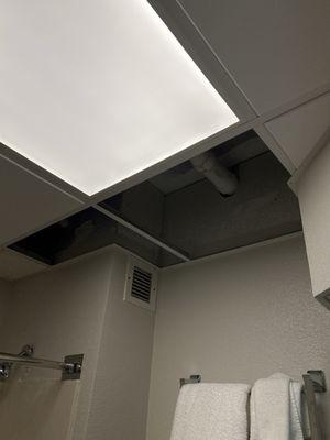 Missing ceiling tiles in bathroom